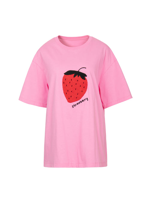 Tee-shirt à motif de fruits-Rosy Red