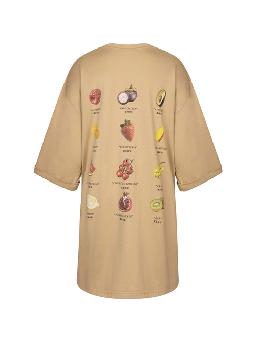 Light Fruit T-Shirt Dress-Khaki