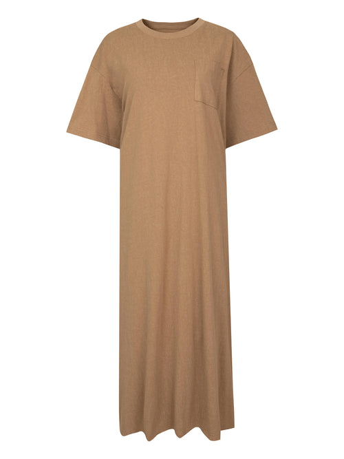 Minimalist Style Long T-Shirt Dress-Khaki