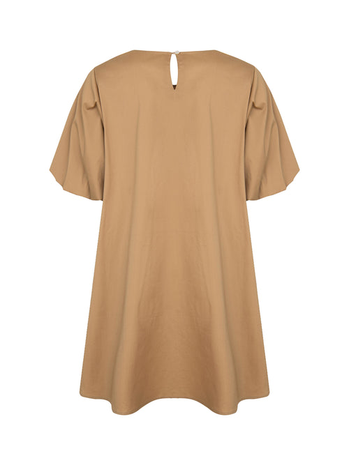 Simple Bubble Sleeve Dress-Khaki