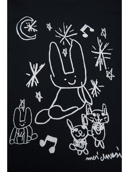 Rabbit Graffiti Print Tee-Black