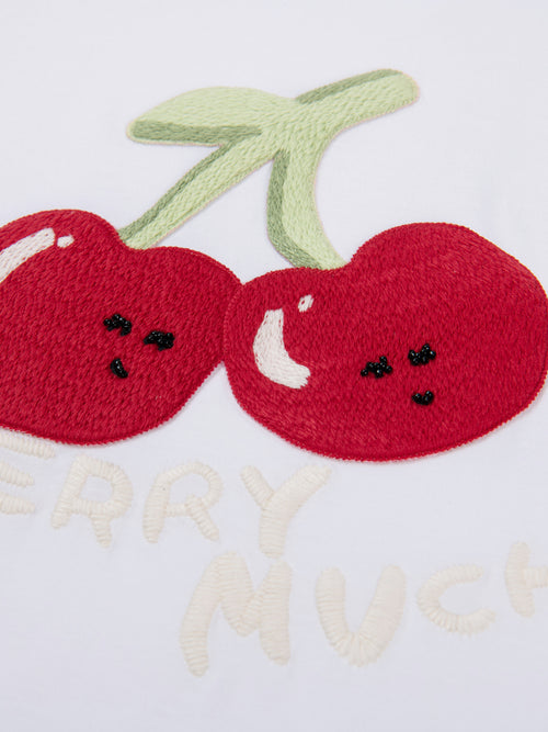 Cherry Hand-Embroidered Tee-White