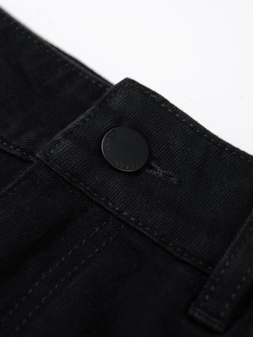 Short en jean à bordure en toile de jute-Noir
