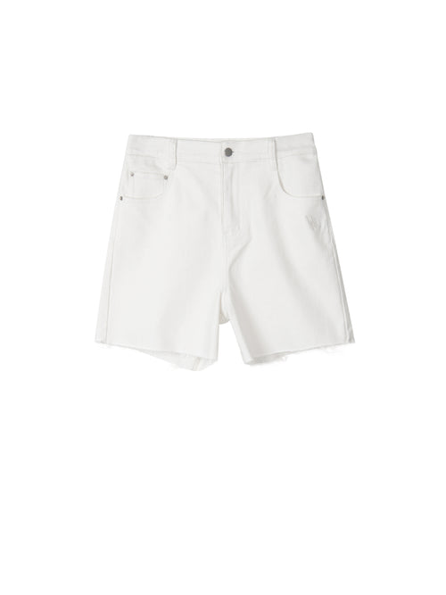 White Denim Fur-Trimmed Shorts