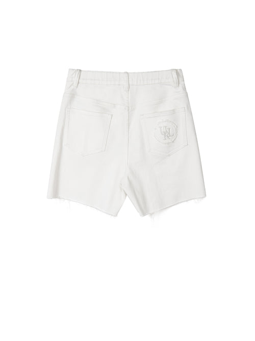 White Denim Fur-Trimmed Shorts
