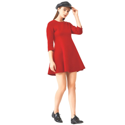 Red Wool Kimono Sleeve Cocktail Dress - Urlazh New York