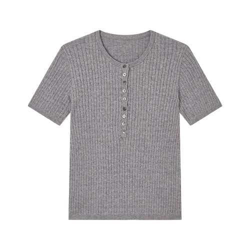 Vintage Cable Knit Cotton Top-Gray