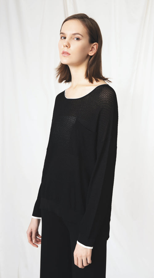 Black Crew Neck Blouse - Urlazh New York