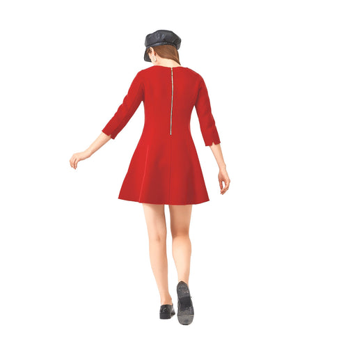 Red Wool Kimono Sleeve Cocktail Dress - Urlazh New York