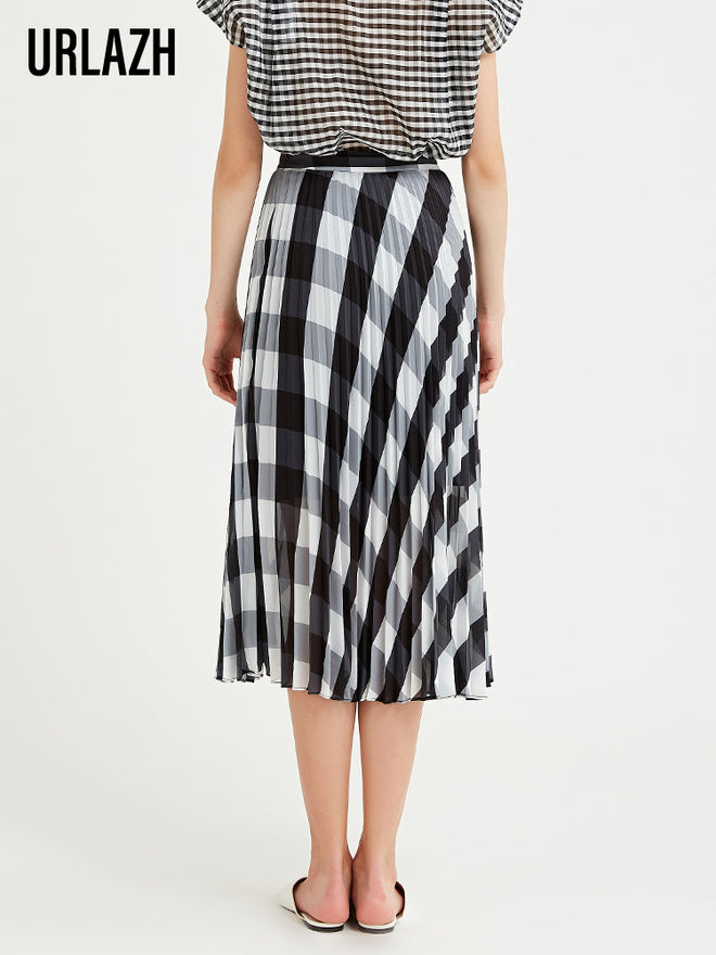 Black And White Check Pleated Half Skirt