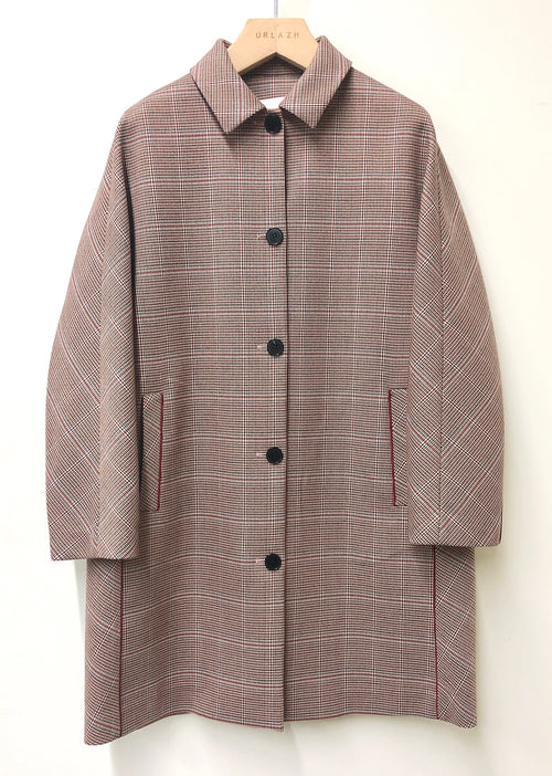 Burgundy Chiffon Check Composite Trench Coat