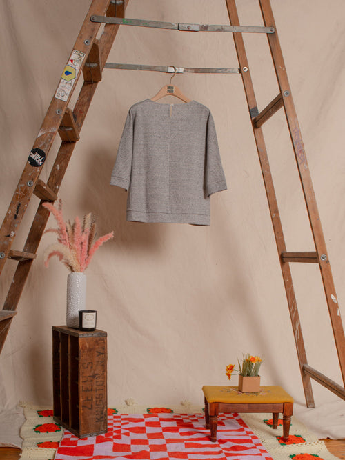 Grey Embroidered Half Sleeve Sweatshirt - Urlazh New York