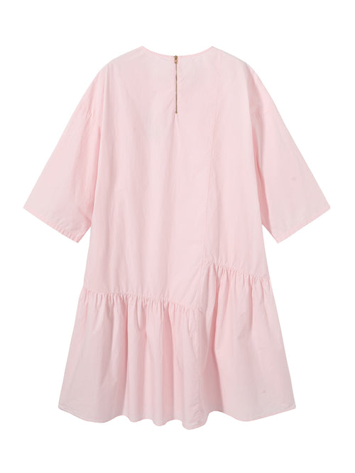 Pink Crewneck T-shirt Embroidered Crepe Dress - Urlazh New York