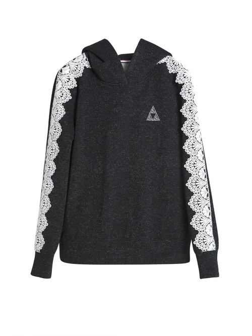 Hooded Lace Trim Sweatshirt - Urlazh New York