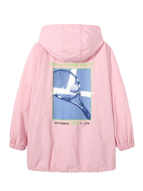 Pink Graphic Print Hooded Windbreaker - Urlazh New York