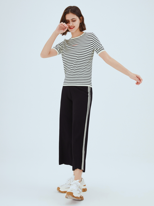 Black and White Striped Straight Leg Cropped Lounge Pants - Urlazh New York