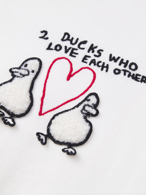 T-shirt blanc patchwork couple de canards