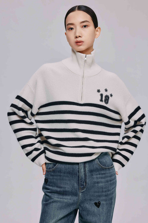 Striped Half-Zip Pullover