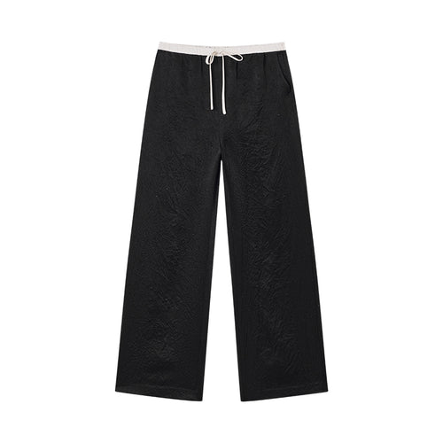 Contrast-Waist Subtle Wrinkle Acetate Pants