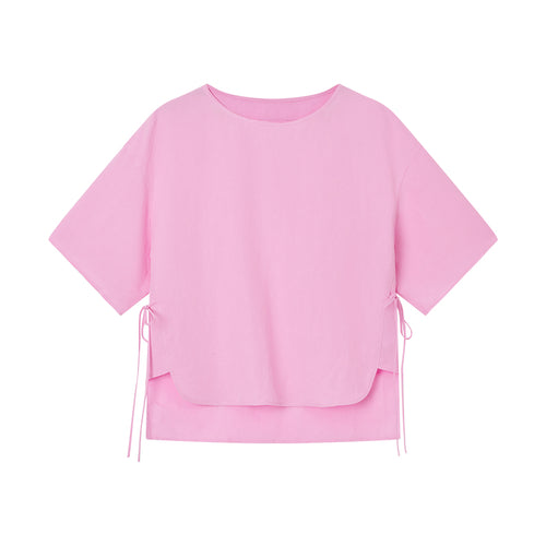 Blush Pink Bow Linen Blouse