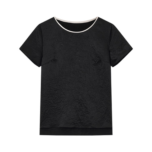 Contrast-Trim Subtle Wrinkle Top