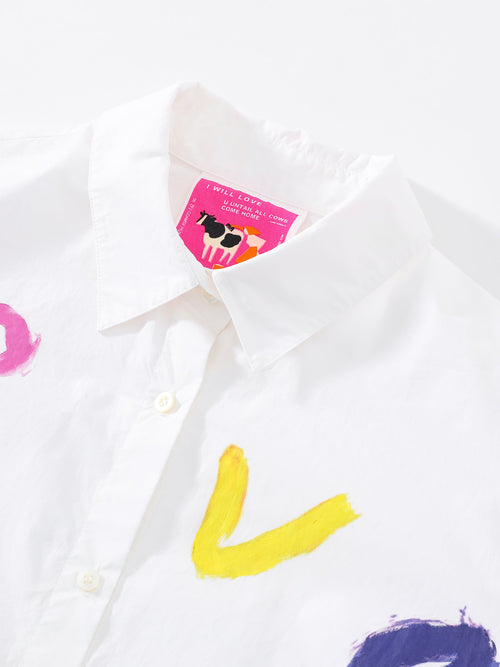 White Graphic Print Button Down Shirt - Urlazh New York