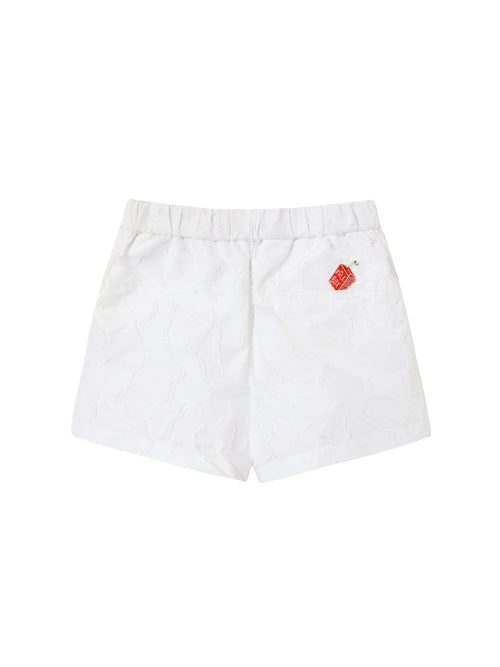 White Graphic Embroidered Shorts - Urlazh New York