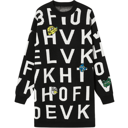'Alphabet' Embroidery Wool Sweater Dress