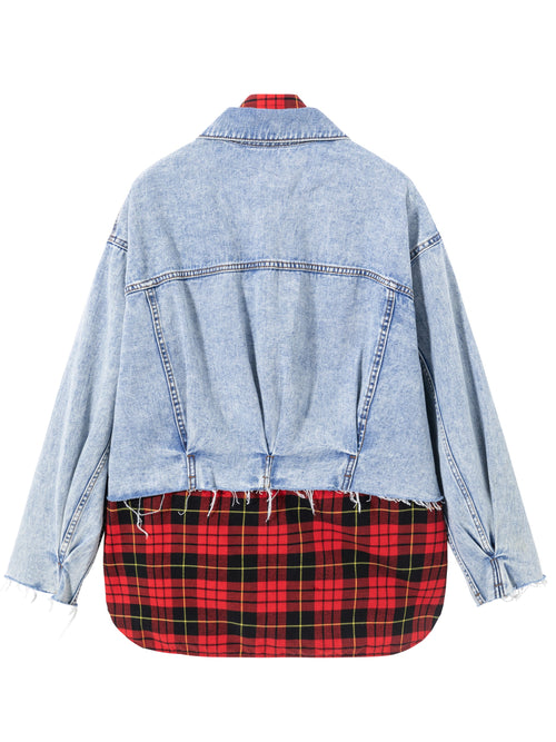 Red Plaid Shirt Denim Jacket - Urlazh New York