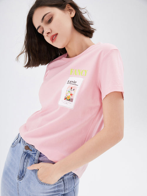Pink Graphic Print Crewneck T-shirt - Urlazh New York
