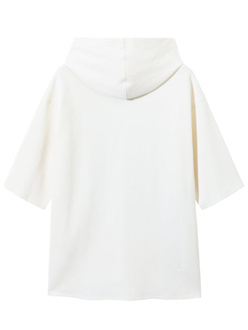 White Graphic Print Hooded T-shirt - Urlazh New York