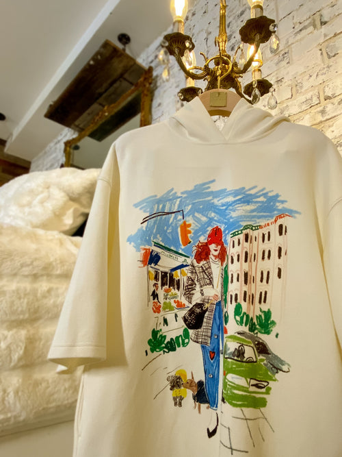 White Graphic Print Hooded T-shirt - Urlazh New York