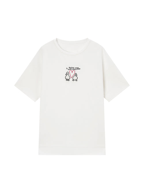 Couple Duck Patchwork White Tee
