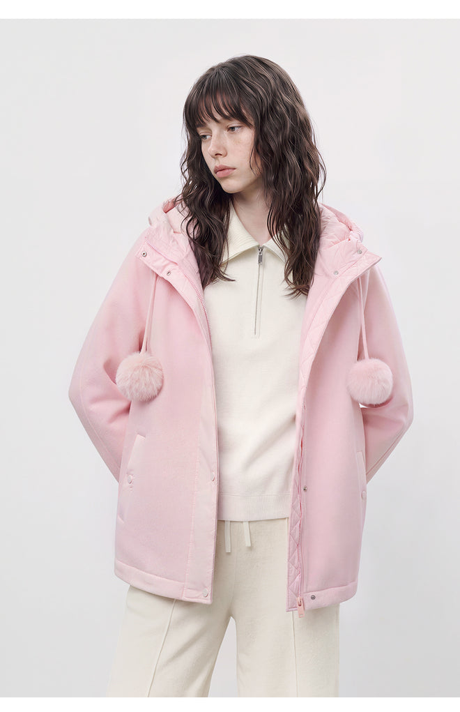 Soft Fog Powder Hooded Coat