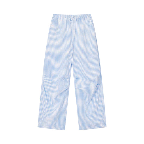 Blue and White Plaid Relaxed Pants