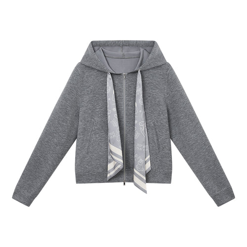Scarf-Accent Cropped Hoodie