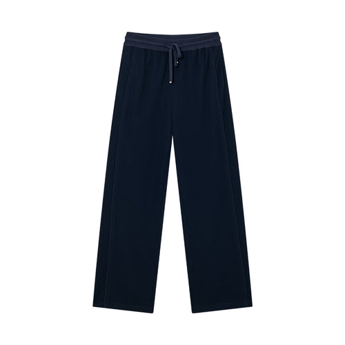 Deep Navy Decorative Trim Straight Pants
