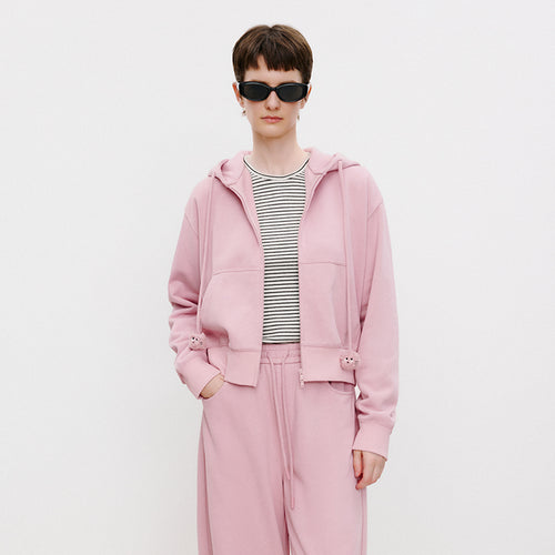 Cat Pink Hooded Cropped Jacket