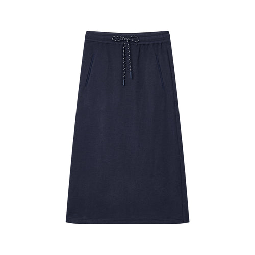 Navy Fleece Slit Maxi Skirt