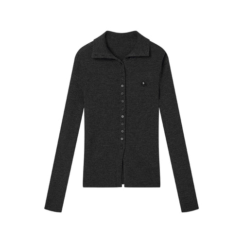 Dark Grey Fitted Stand-Collar Cardigan