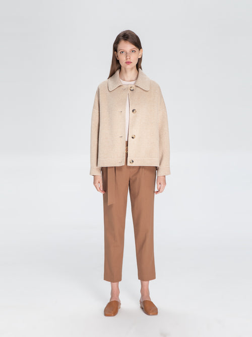 Camel houndstooth double-sided coat