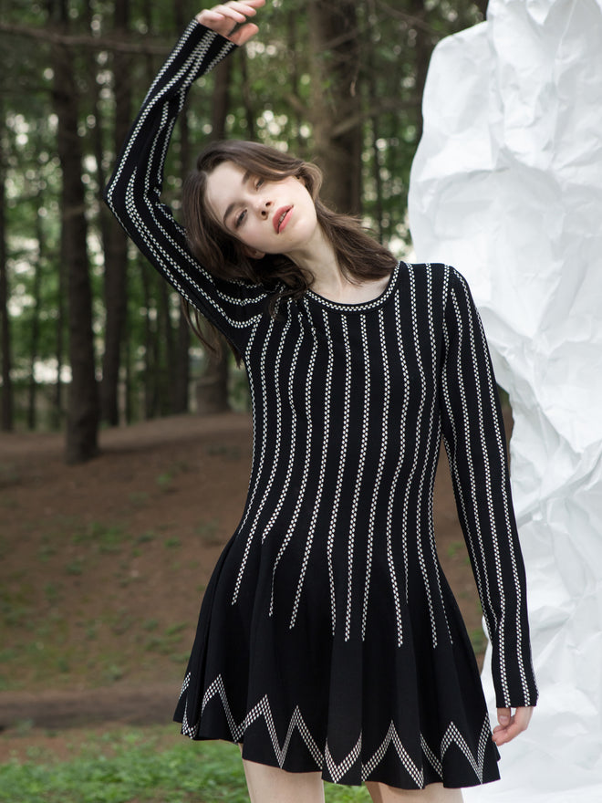 Black and white jacquard dress