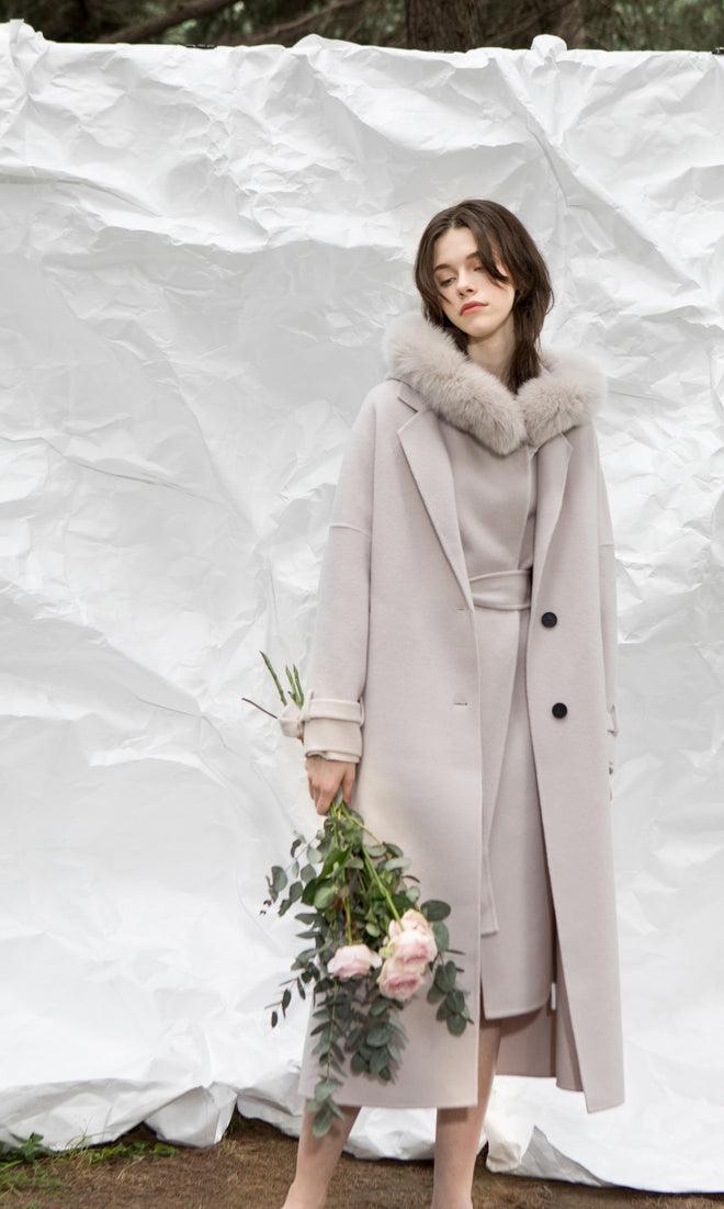 Manteau en laine double face gris premium