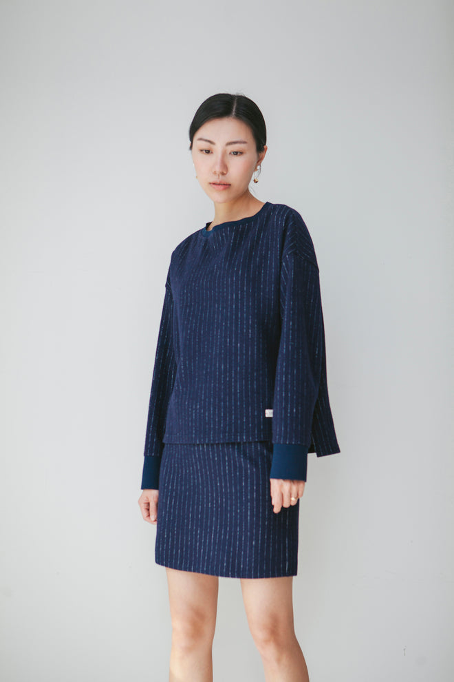 Wool Narrow Stripe Knit Suit-Half Skirt