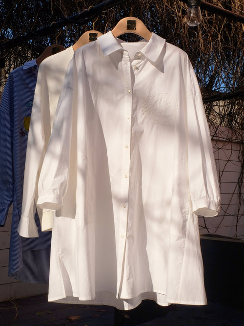 White Embroidered Button Down Shirt - Urlazh New York