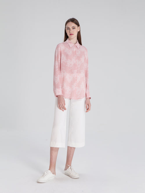 Light Pink Lace Printed Silk shirts