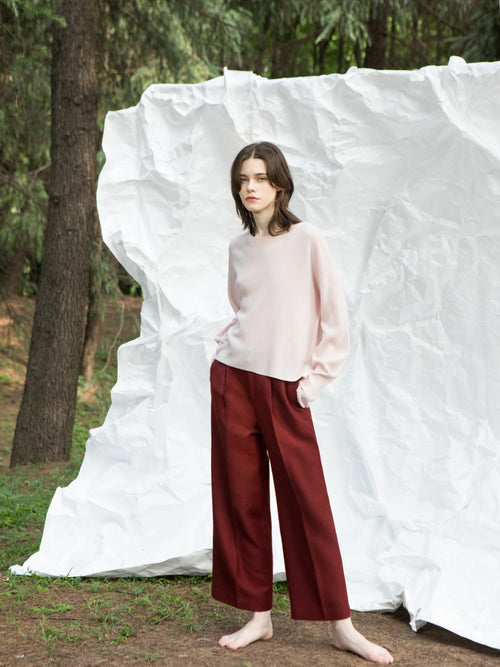 Burgundy Twill Wool Pants