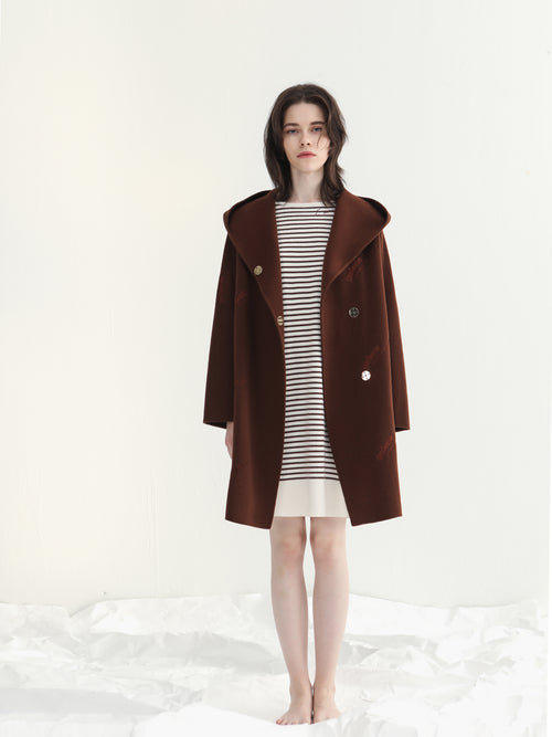 Mocha brown embroidered wool double-sided coat
