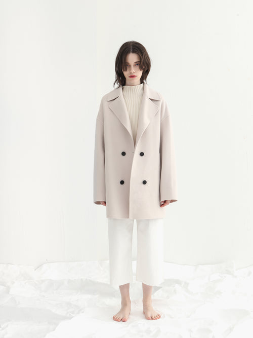 Cream white wool double-faced wool coat