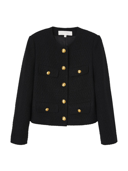 Cropped Collarless Tweed Jacket - Urlazh New York